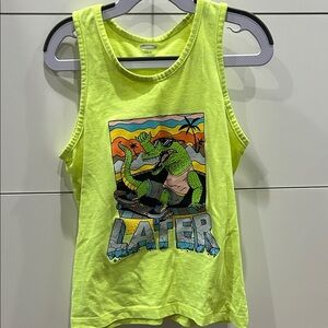 Old Navy Neon Green Tank Top with Crocodile Graphic